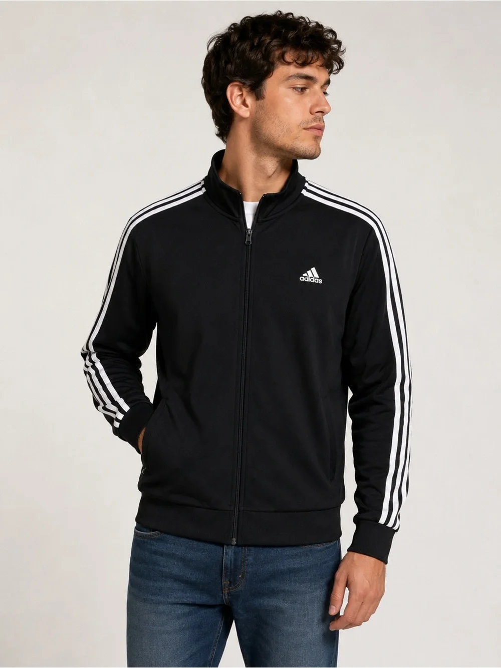 Adidas Men’s Black 3-Stripe Full Zip Track Jacket Size Large NWT